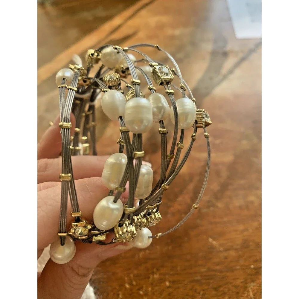 Vintage Glass Pearl Bead Bracelets – 12 Strand Set, Silver Tone, MCM / 80s